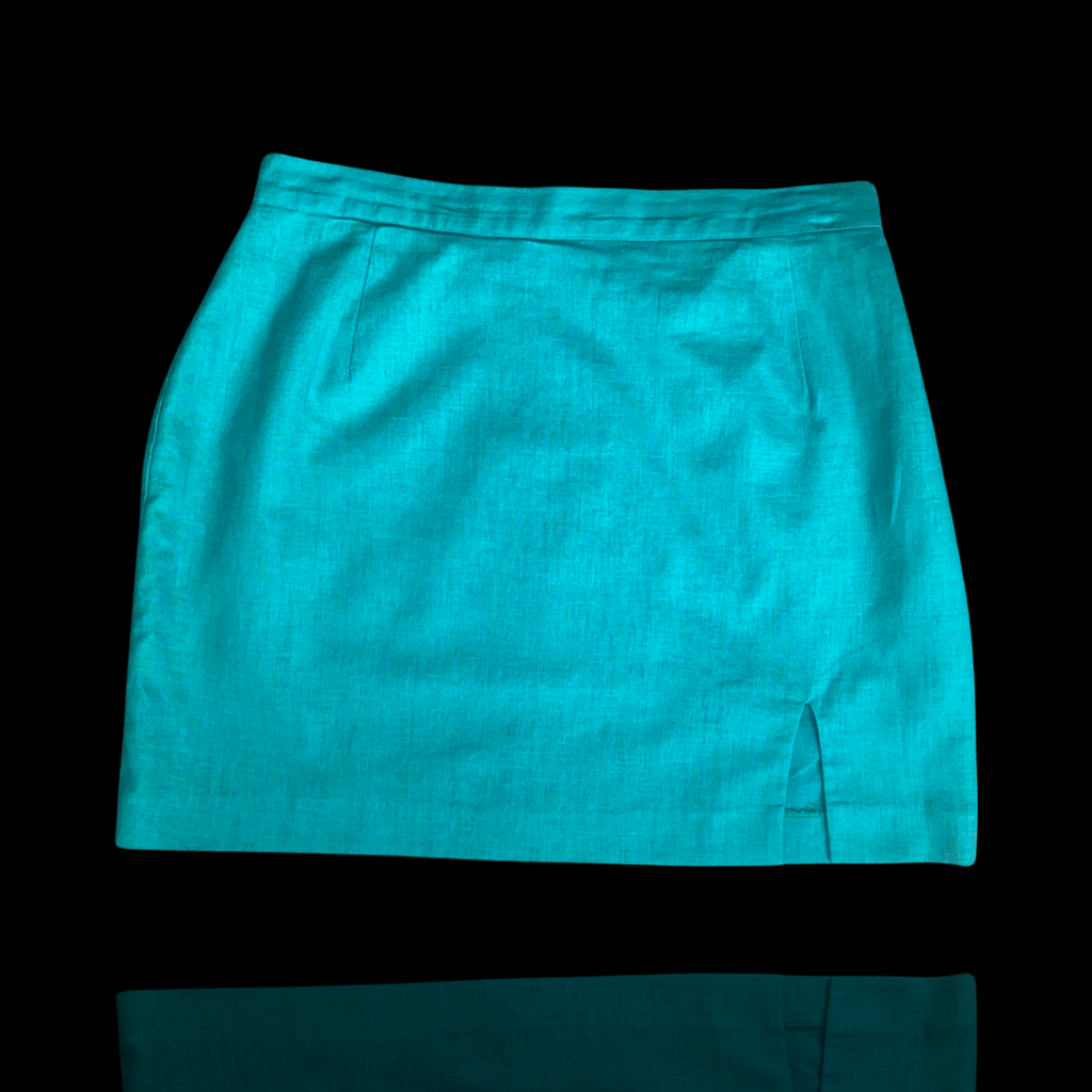 Vintage Split Hem Bright Green Tailored Split Front Mini Skirt (30”)