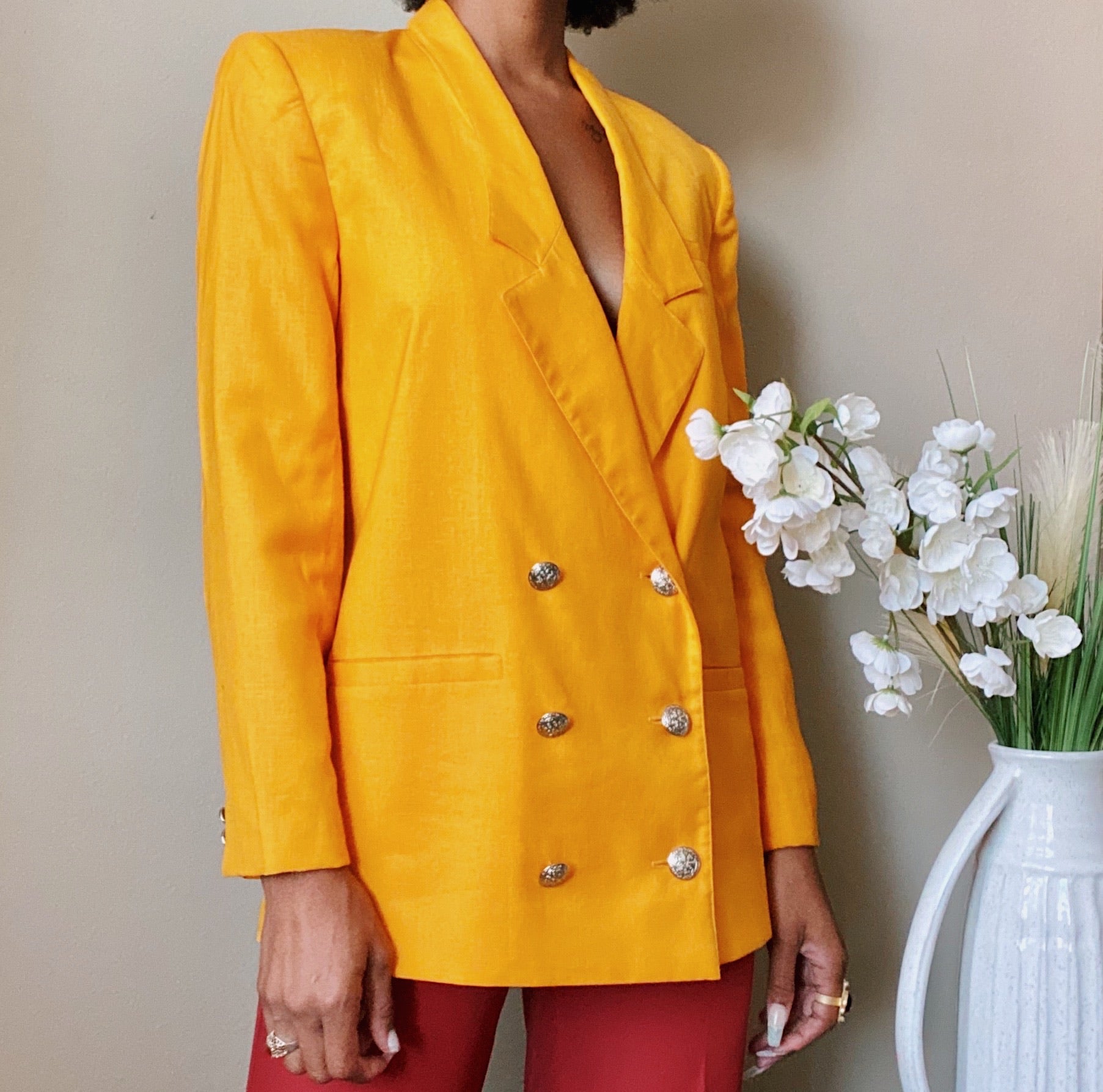 70’s Canary Yellow Double Breasted Blazer (6) Reworked**