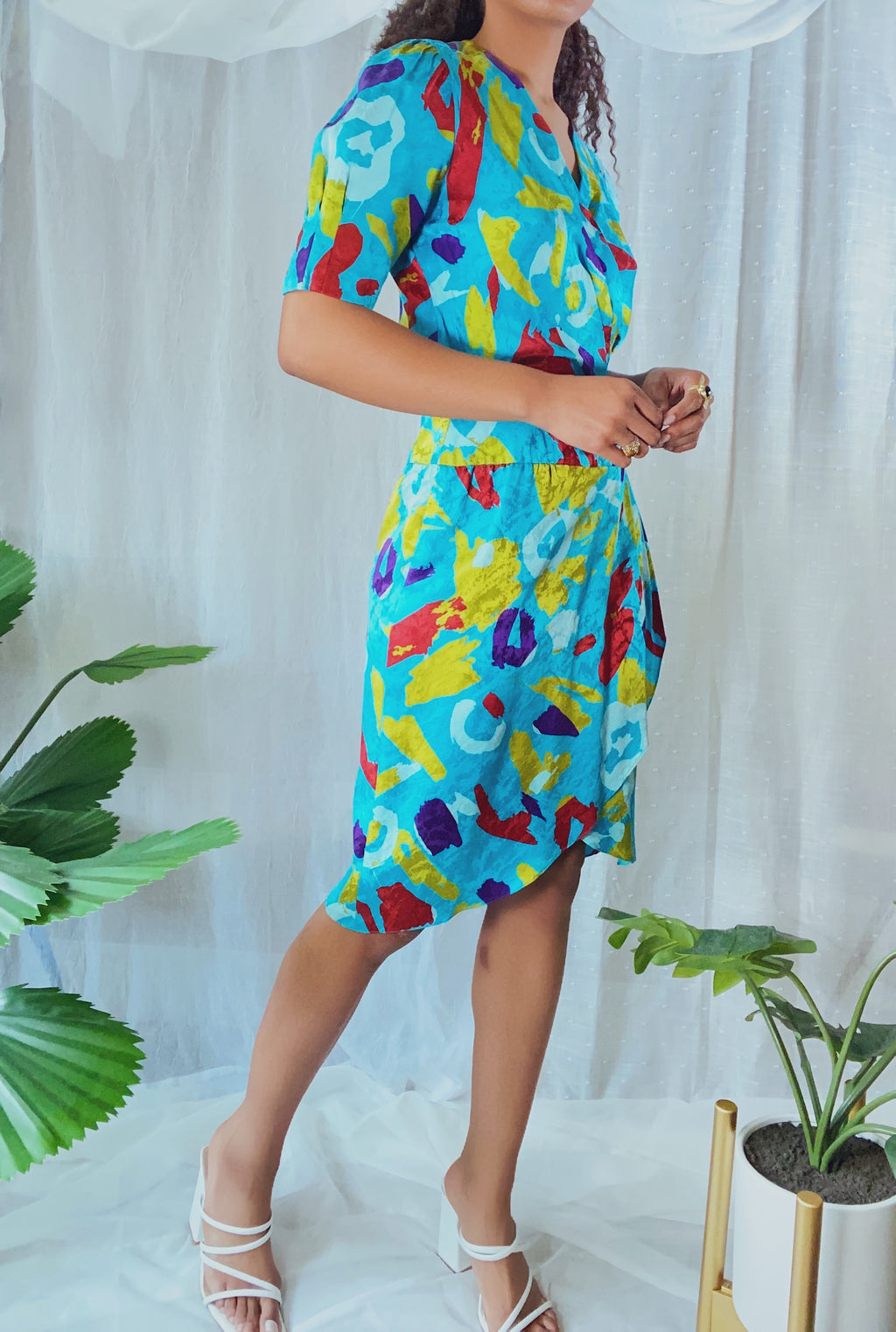 80’s Claiborne Abstract Print Midi Dress (6) Silk