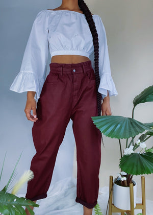 Burgundy Baggy Paperbag High Waisted Jean Trouser (6-8)