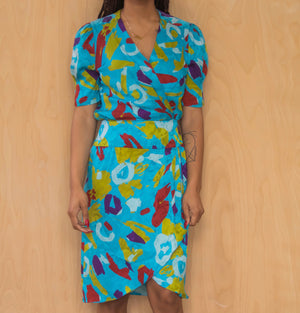 80’s Claiborne Abstract Print Midi Dress (6) Silk