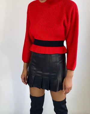 Vintage Peplum Sweater | Red Black Sweater | High neck sweater(S)