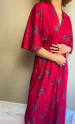 70s Vintage Bohemian Floral Long Robe Dress (S-M)