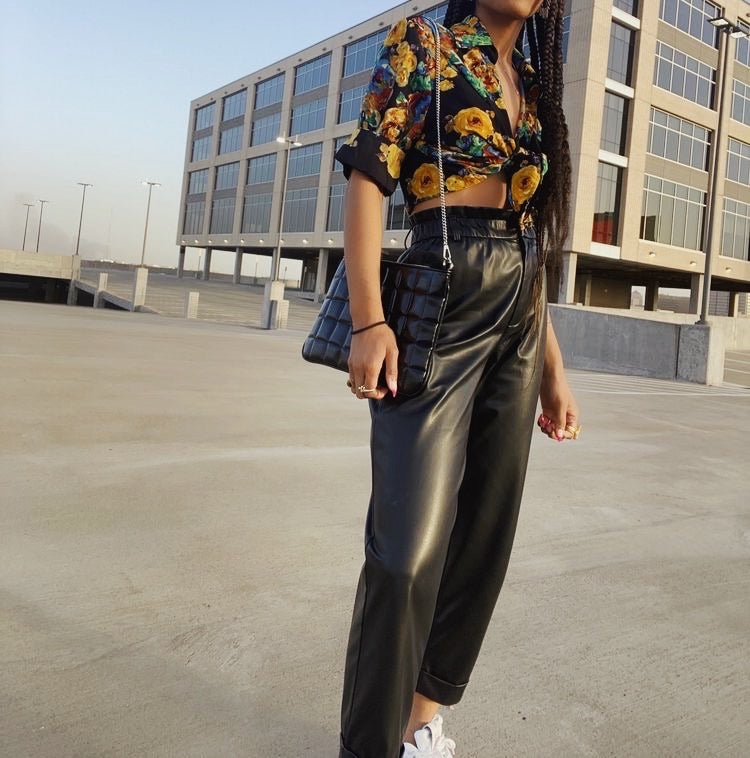 Leather Baggy PaperBag High Waisted Trousers (S)