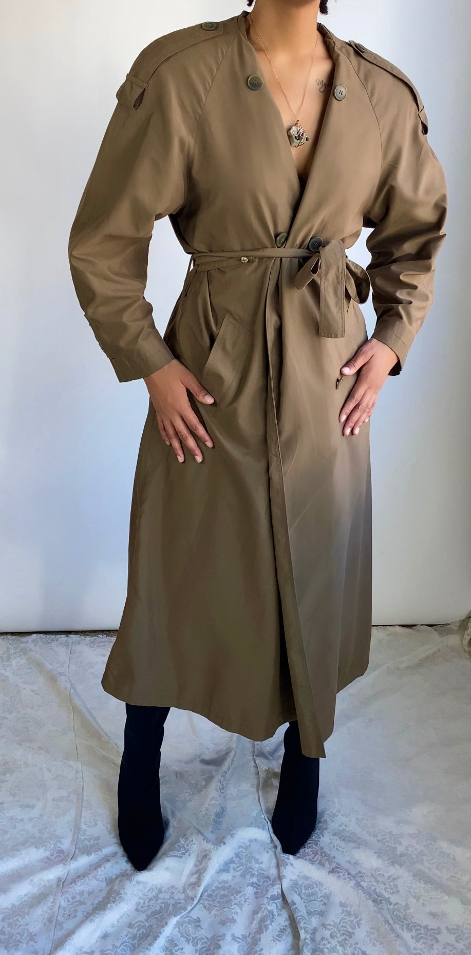 Vintage Double Breasted Belted Trench Coat Camel | Brown Trench Coat | Boyfriend Trench Coat (US10)