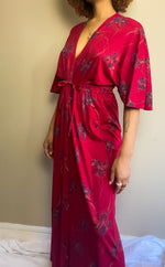 70s Vintage Bohemian Floral Long Robe Dress (S-M)