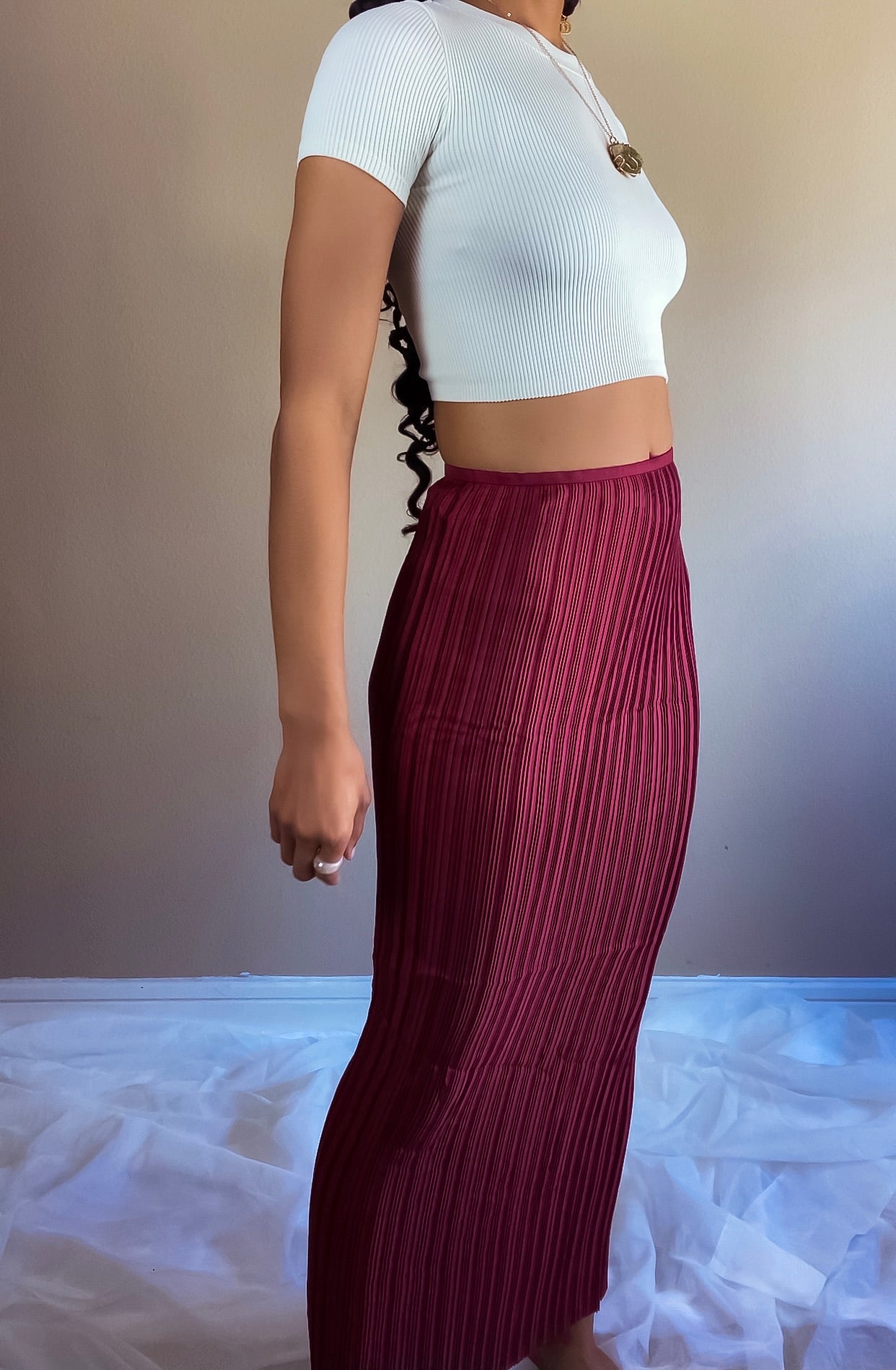 Long Pleated Burgundy Midi Skirt | Fitted Midi Skirt | Long Pleated Maxi Skirts (27)