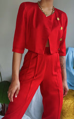 Redesigned Vintage 80’s Cherry Red Pants Suit Set (S)