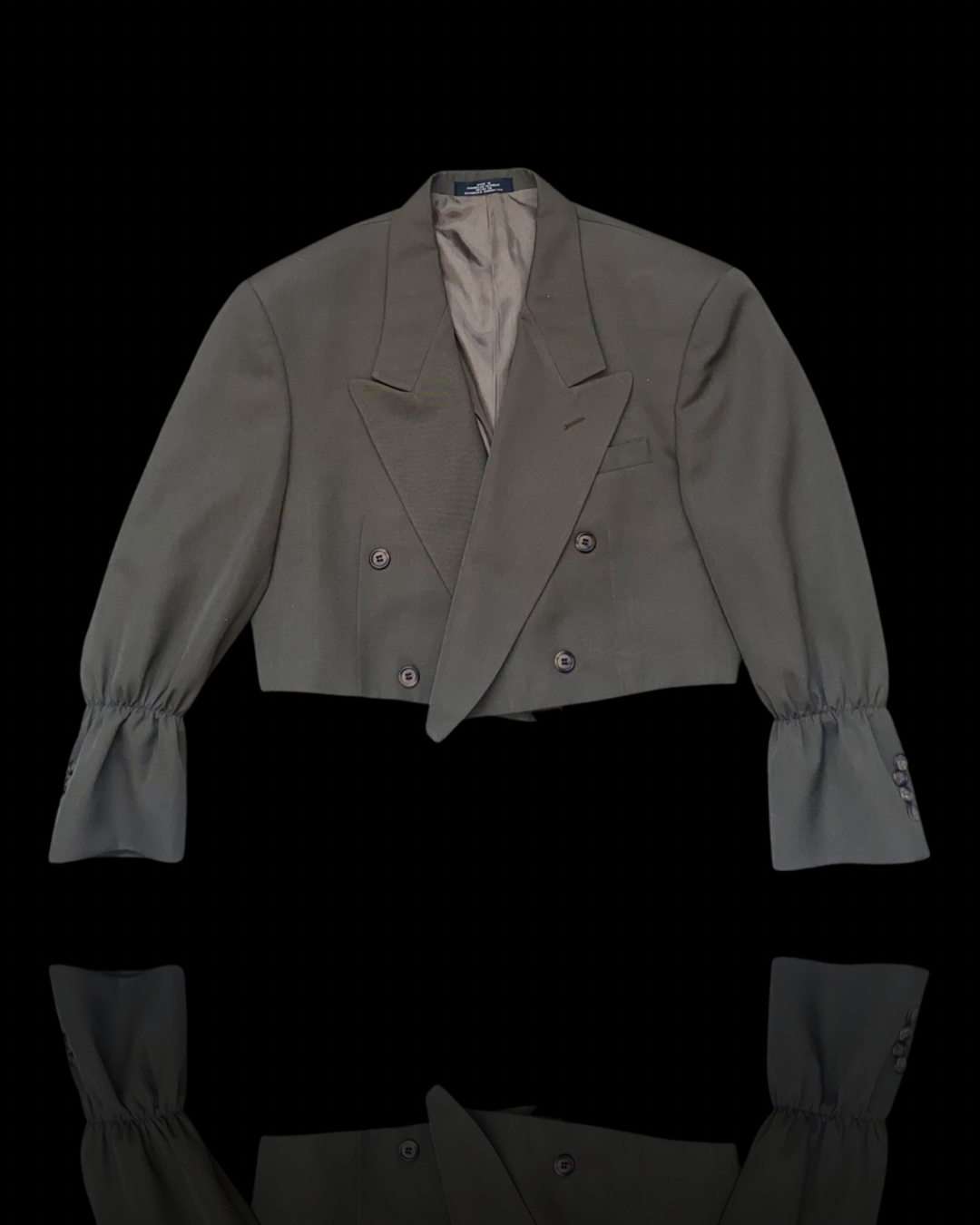 Redesigned Menswear Crop Blazer in Dark Olive | Lapel Neck Double Breast Blazer (L)