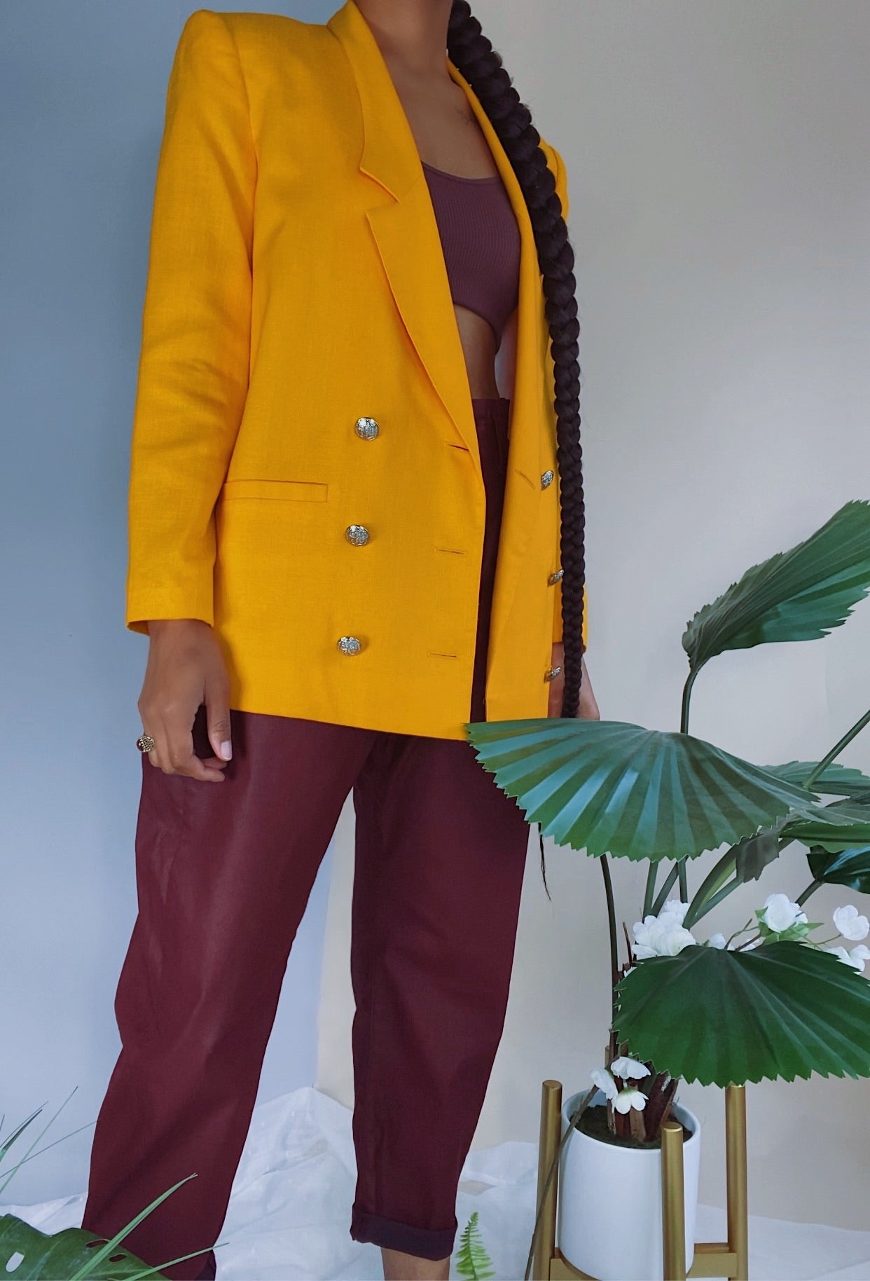 70’s Canary Yellow Double Breasted Blazer (6) Reworked**