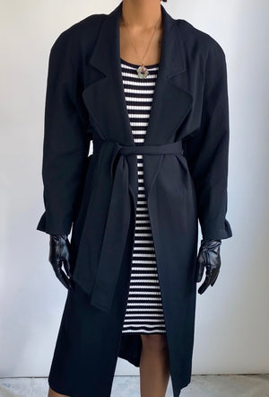 Vintage Black Wool Belted Trench Coat(12)US(L)