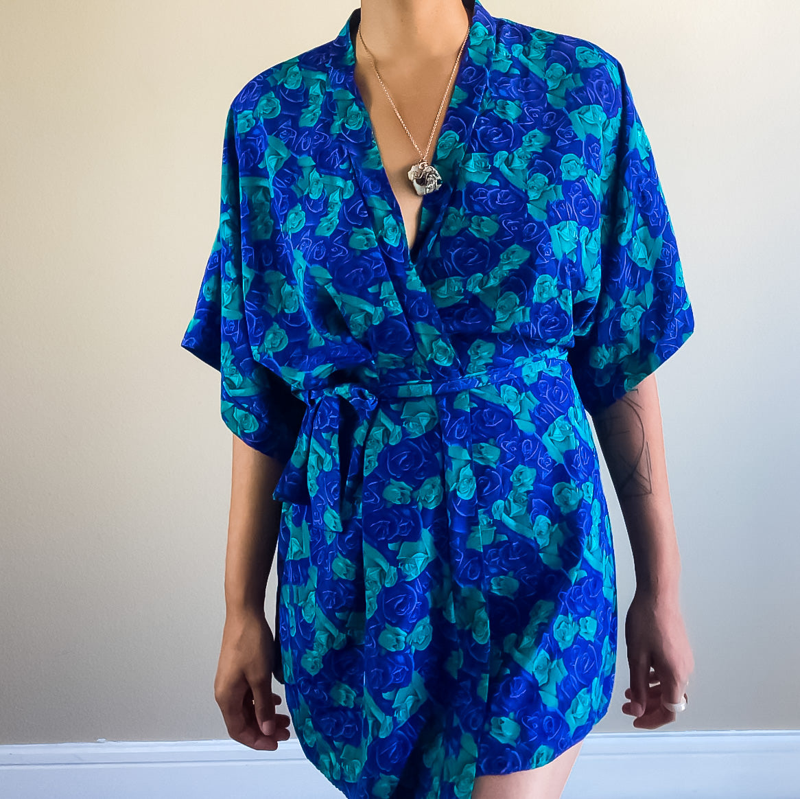 Vintage Kimono Wrap Robe Dress Floral Dresses (S-M)
