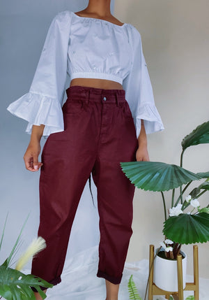 Burgundy Baggy Paperbag High Waisted Jean Trouser (6-8)