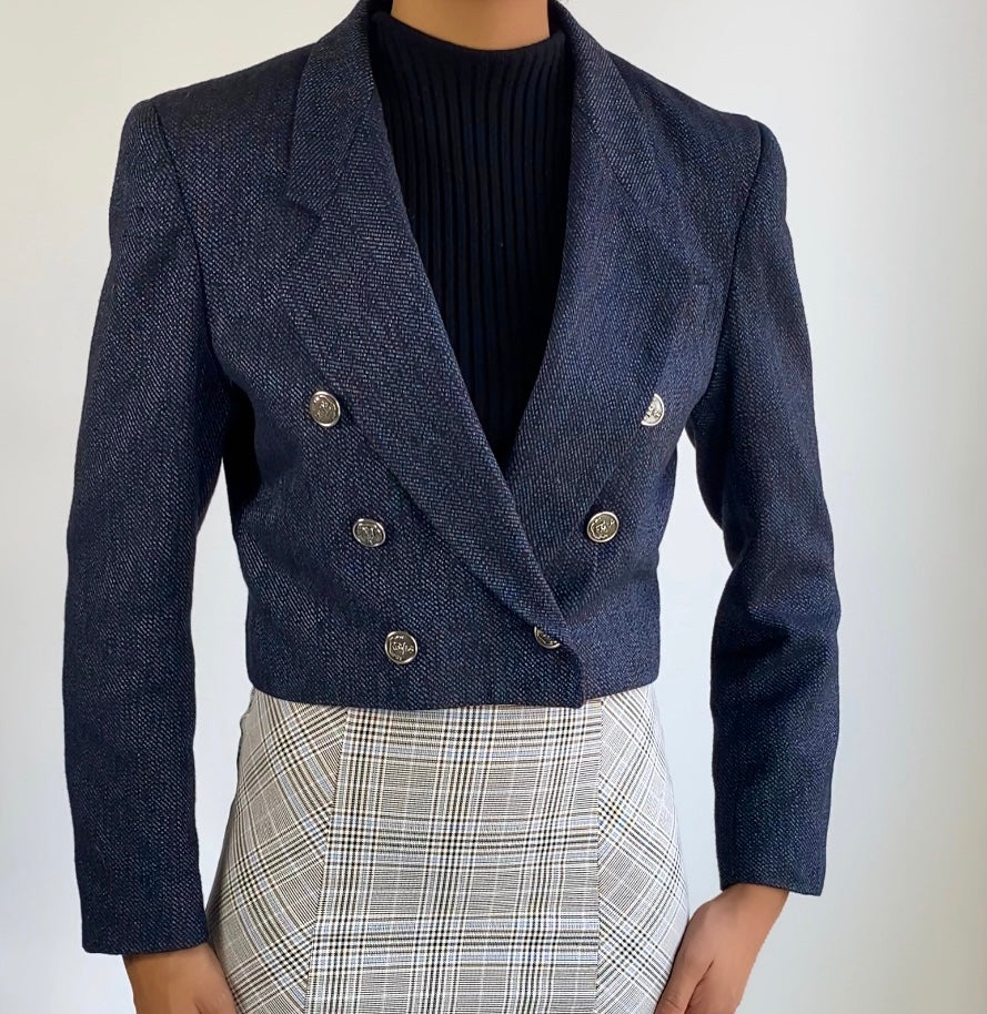 90s Vintage Cropped Knit Blazer | Double Breast Blazer | Lapel Cropped Blazer (6)