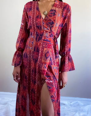 70s Vintage Bohemian Tribal Long Maxi Dress(XS/S)