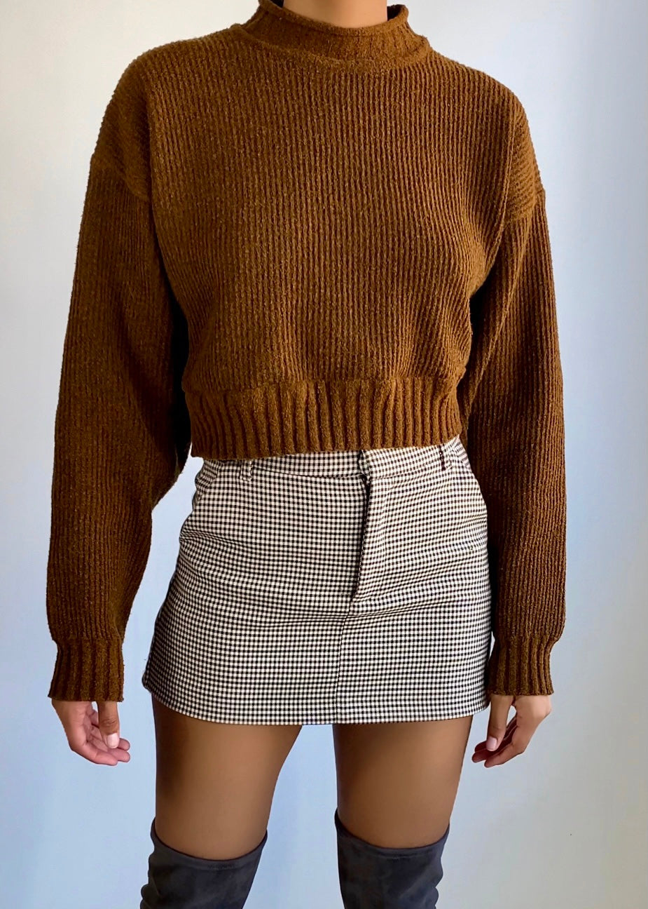 90s Vintage Brown Crop Sweater | Repurposed Vintage | Oversized Sweater | Chocolate Brown Sweater(XL)