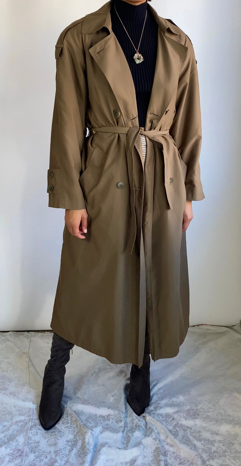 Vintage Double Breasted Belted Trench Coat Camel | Brown Trench Coat | Boyfriend Trench Coat (US10)