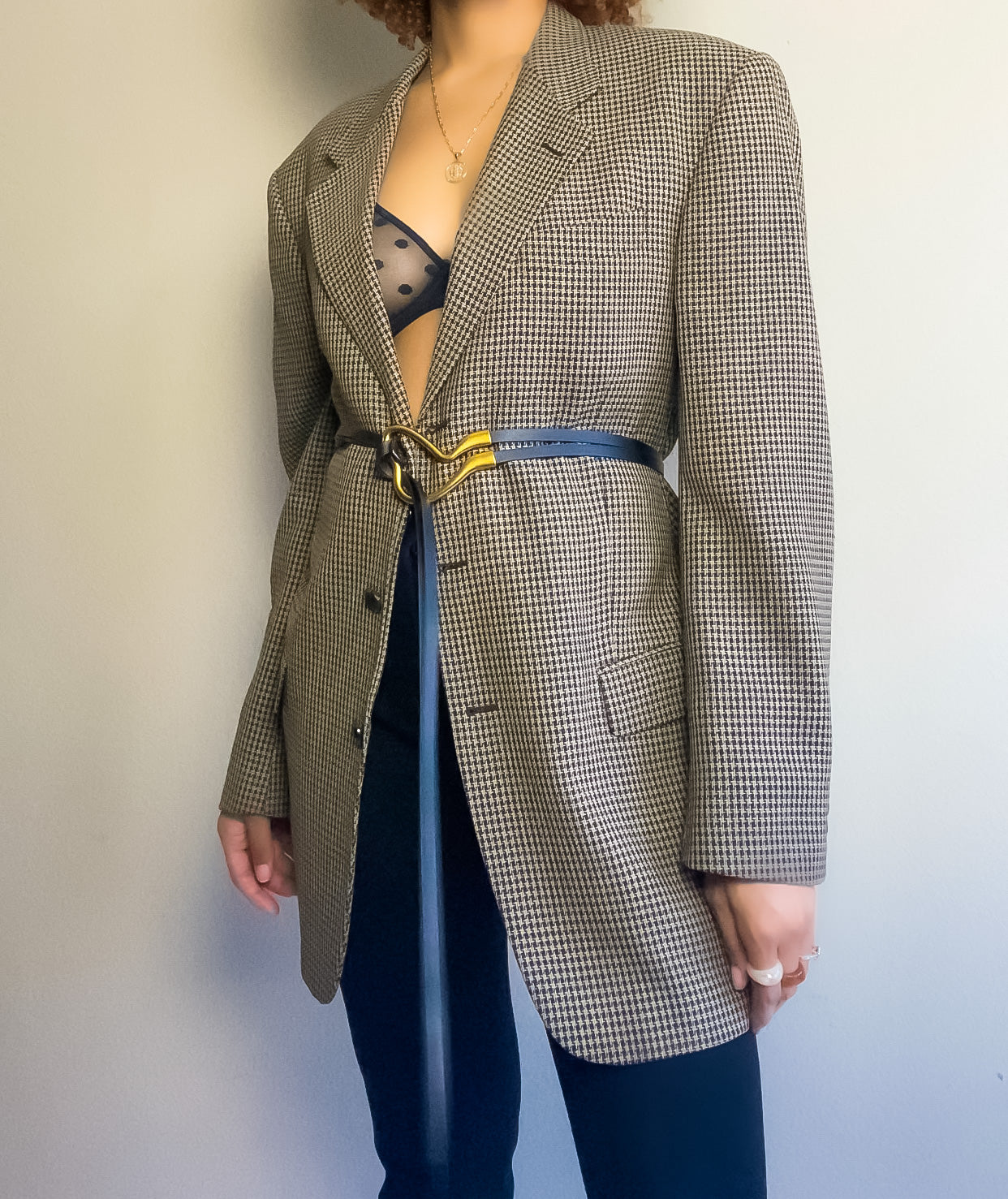 Vintage Taupe and Black Houndstooth Print Blazer (XL/XXL)