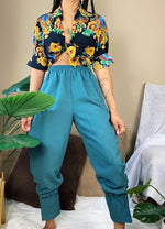 Vintage 80’s Teal Blue High Waisted Elastic Hem Crop Flare Pant (M)