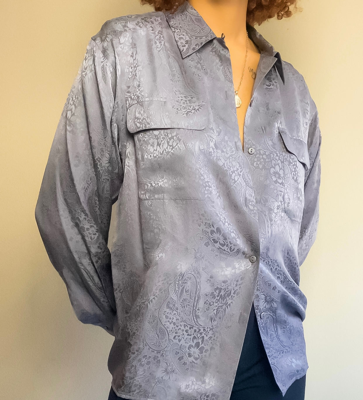 Charcoal Grey Silk Blouse (M)