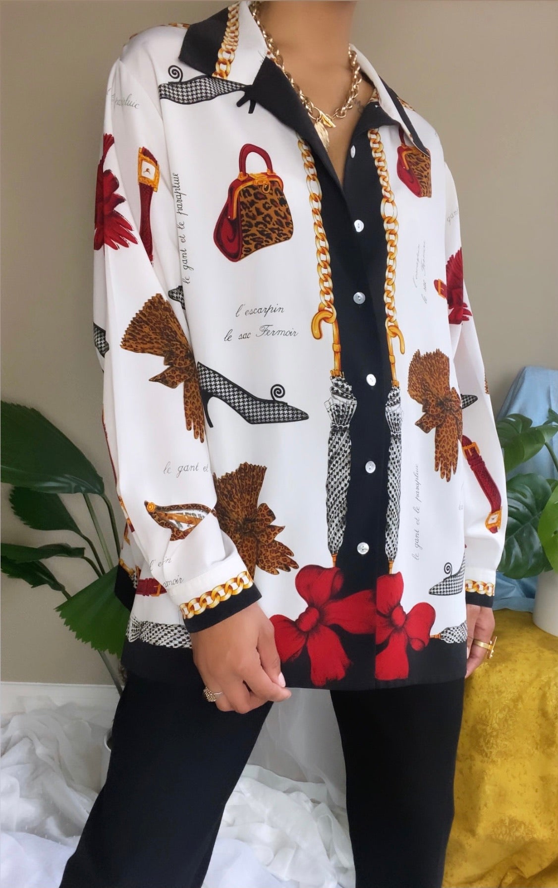 Vintage 90s Chain Print Blouse (XL)