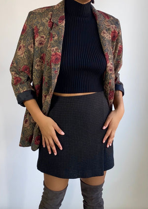 90s Floral Print Lapel Neck Blazer | Pattern Print Floral Blazer | Wool Blend Rose Print Jacket (L)