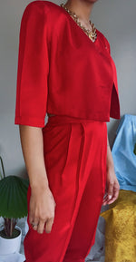 Redesigned Vintage 80’s Cherry Red Pants Suit Set (S)