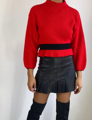 Vintage Peplum Sweater | Red Black Sweater | High neck sweater(S)