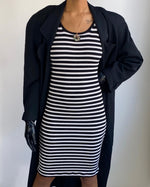 Vintage Striped Fitted Knit Midi Dress (S)