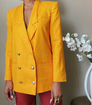 70’s Canary Yellow Double Breasted Blazer (6) Reworked**