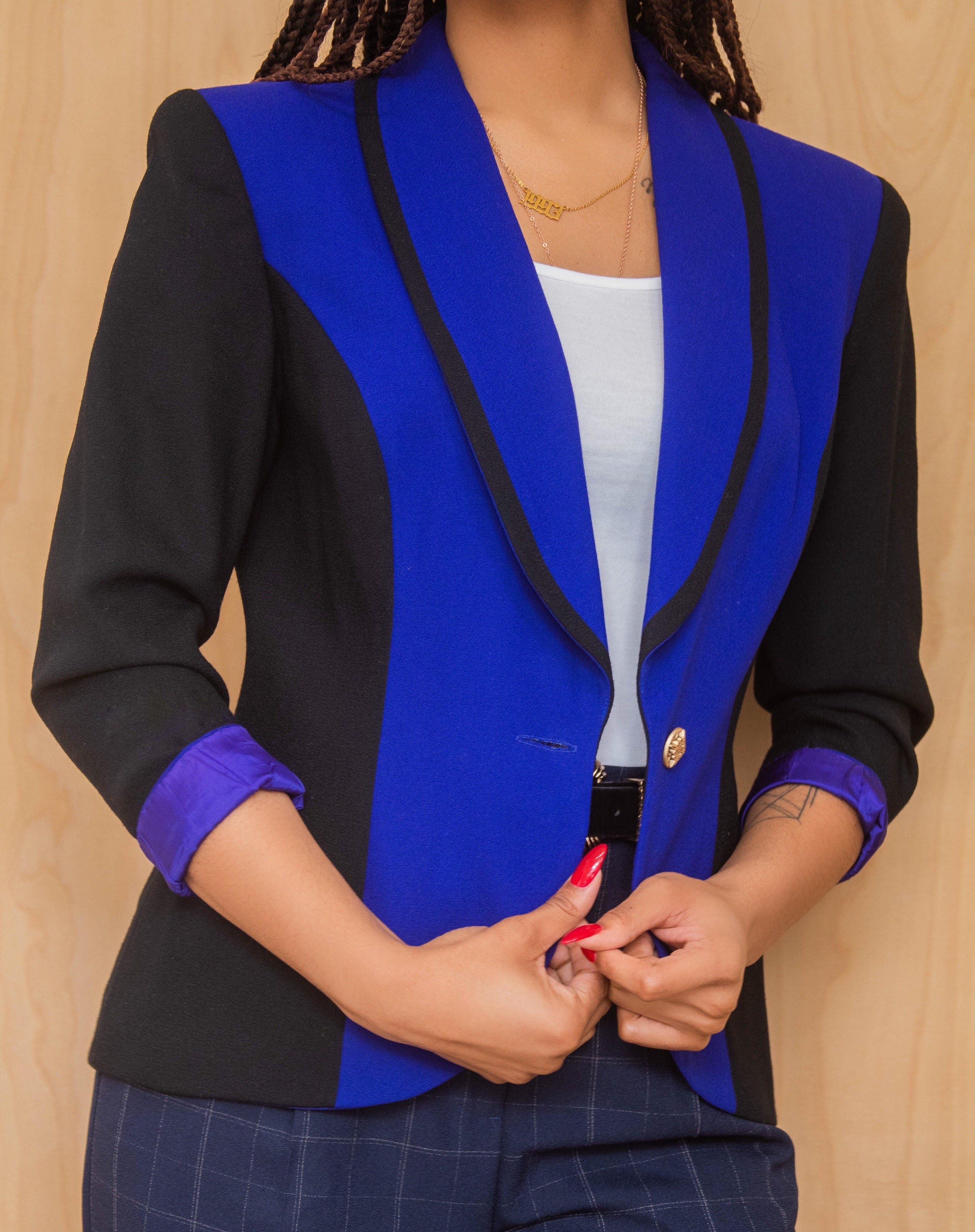 Lucia  Navy/Black Color Block Blazer (M)