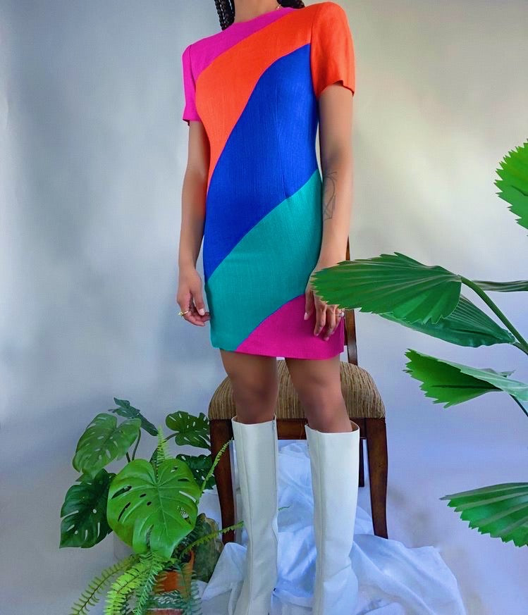 Santa Fe 90’s Color Block Dress (4)