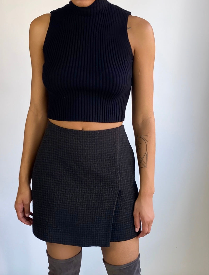 Wool Blend Mini Skirt | Checkered Mini Skirt(4-6)