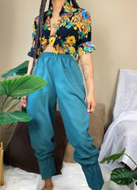 Vintage 80’s Teal Blue High Waisted Elastic Hem Crop Flare Pant (M)