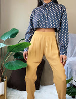 Mustard Yellow  High Waist Pleated Tapered Trousers (S)