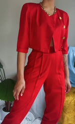 Redesigned Vintage 80’s Cherry Red Pants Suit Set (S)