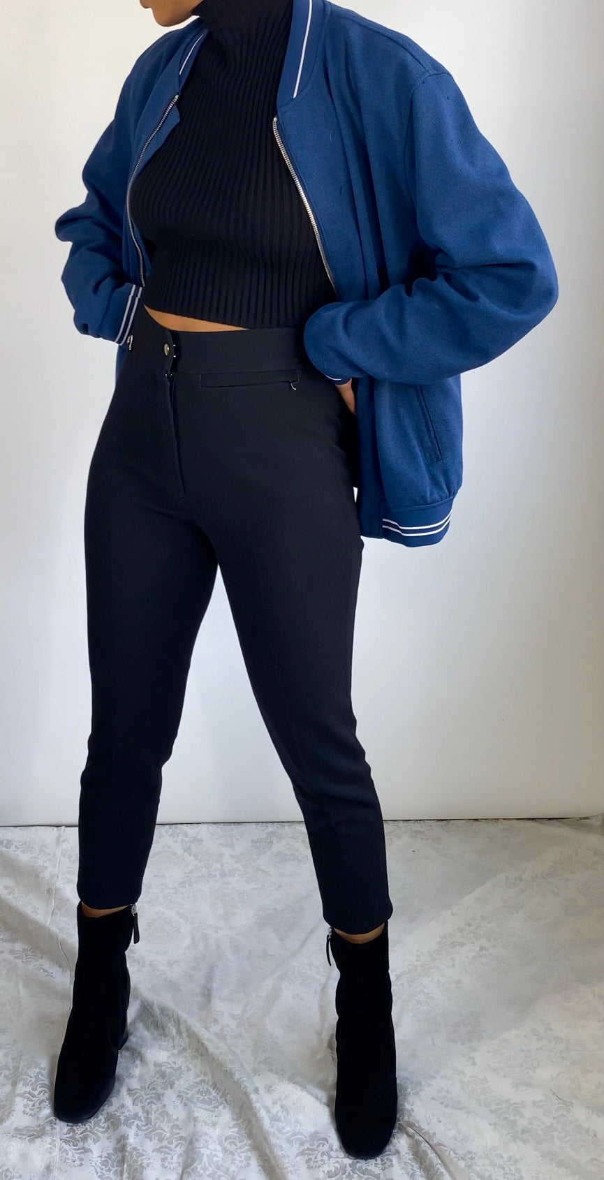 Black Crop Cropped Riding Pants Black (S-M)