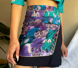 80’s Abstract Paisley Print Wrap Skirt Purple Multi  (S)