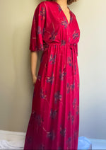 70s Vintage Bohemian Floral Long Robe Dress (S-M)