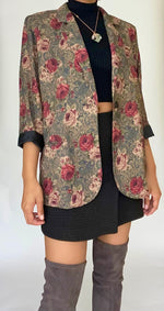 90s Floral Print Lapel Neck Blazer | Pattern Print Floral Blazer | Wool Blend Rose Print Jacket (L)