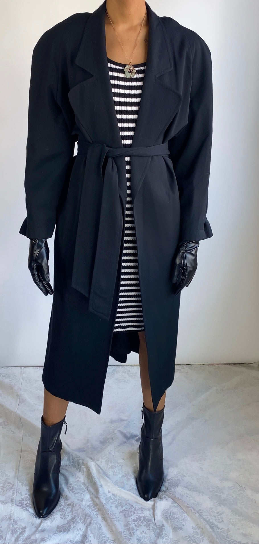 Vintage Black Wool Belted Trench Coat(12)US(L)