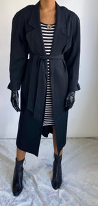 Vintage Black Wool Belted Trench Coat(12)US(L)