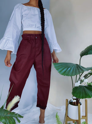 Burgundy Baggy Paperbag High Waisted Jean Trouser (6-8)