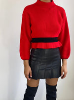 Vintage Peplum Sweater | Red Black Sweater | High neck sweater(S)