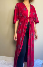 70s Vintage Bohemian Floral Long Robe Dress (S-M)