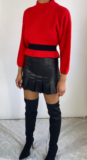 Vintage Peplum Sweater | Red Black Sweater | High neck sweater(S)