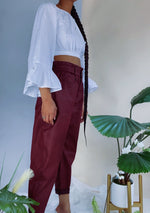 Burgundy Baggy Paperbag High Waisted Jean Trouser (6-8)