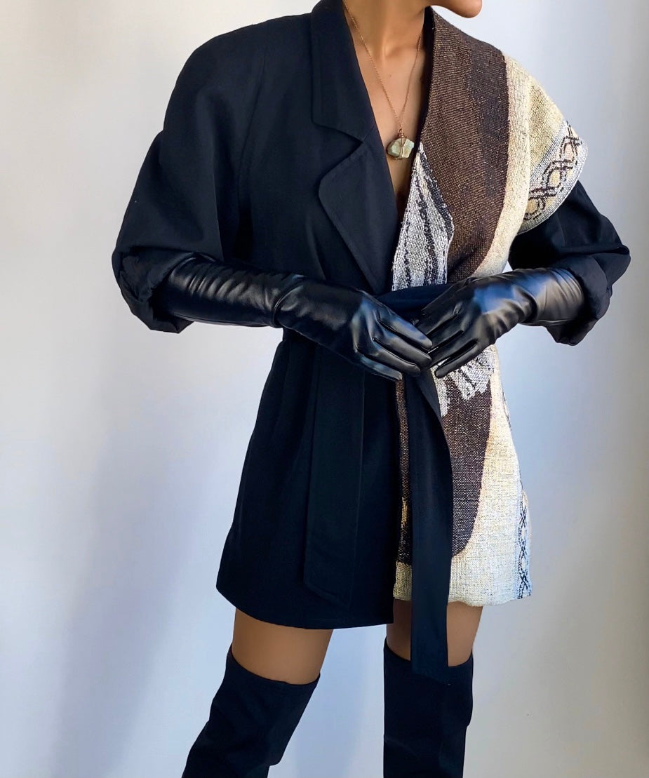 Vintage Black Wool Wrap Trench Dress | Redesigned Trench Coat | Jacket Dress (M)