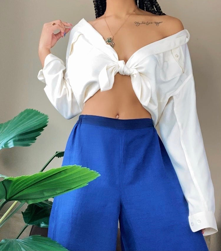 Vintage Cream Silk Button Down Long Sleeve Blouse (M)