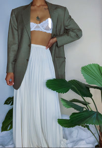 Vintage High Waist Cream Pleated Maxi Skirt (S-L)